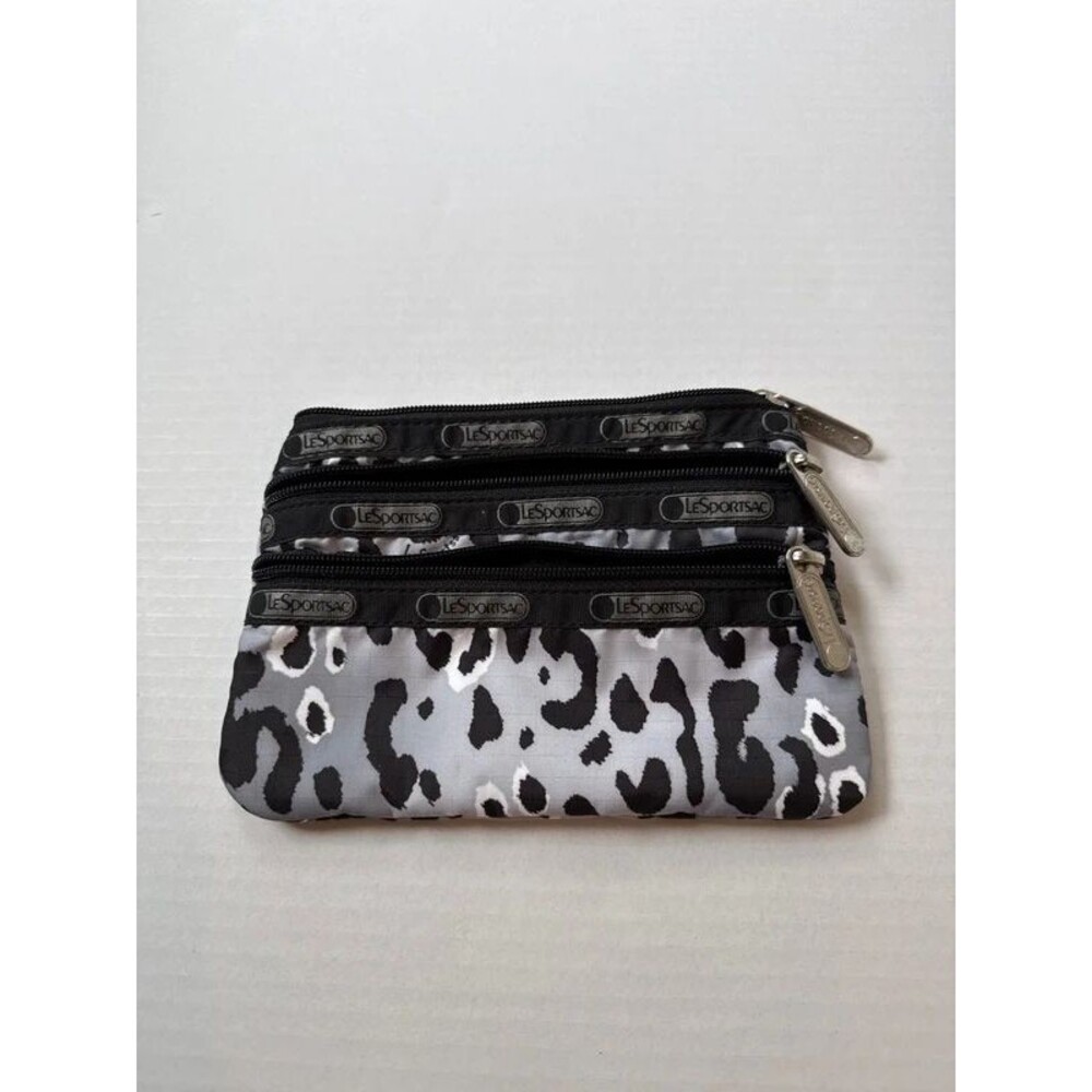 LeSportsac 3-Zip Cosmetic Pouch - Black & Grey Leopard Print 🖤